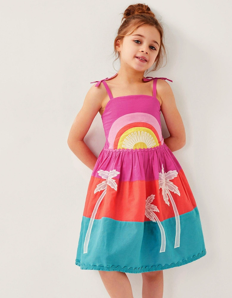 Girls Sunset Applique Cotton Dress - Multi