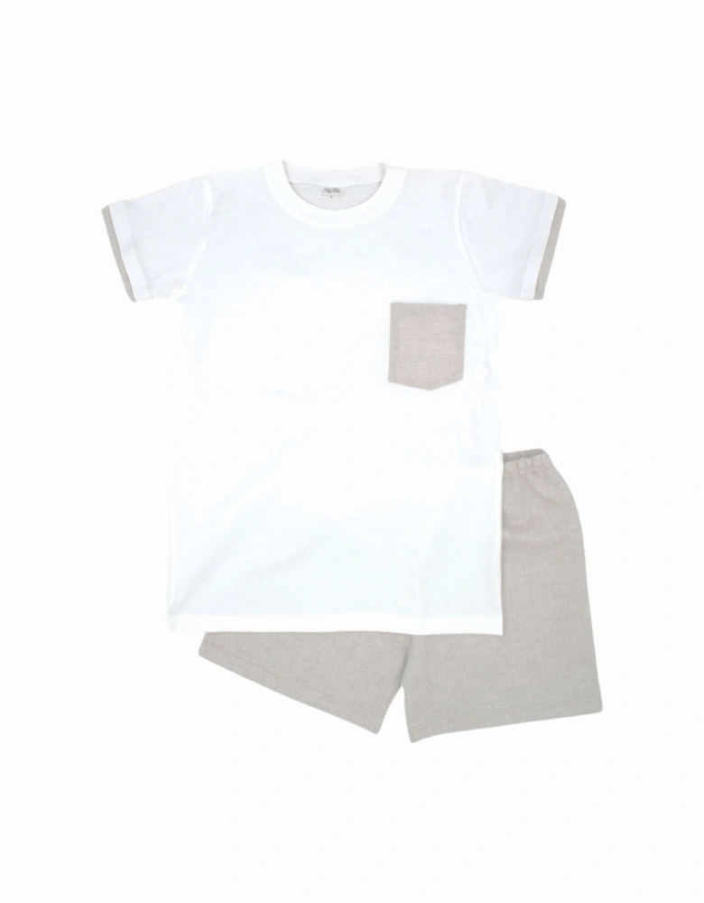 Boys Beige Linen Short Set