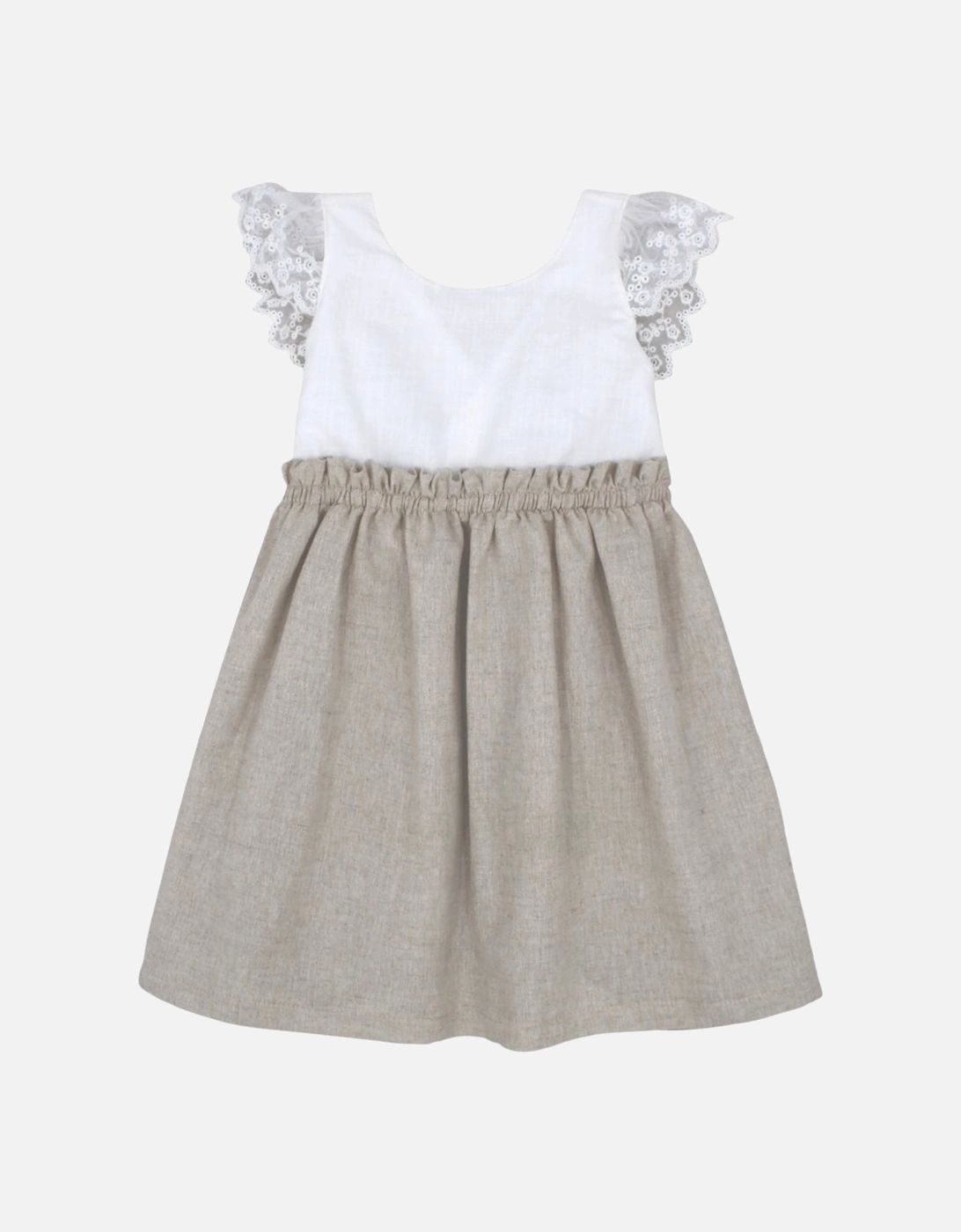 Girls Beige Linen Lace Dress., 5 of 4