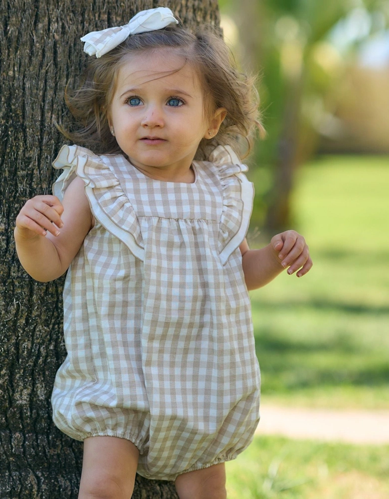 Girls Beige Check Romper