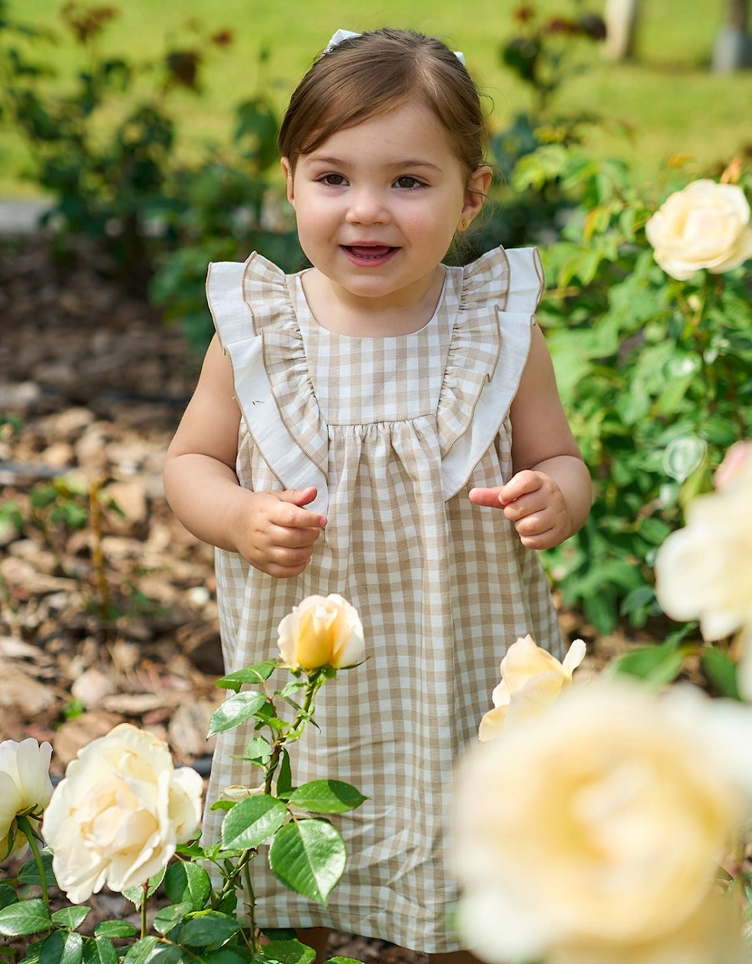 Girls Beige Check Dress