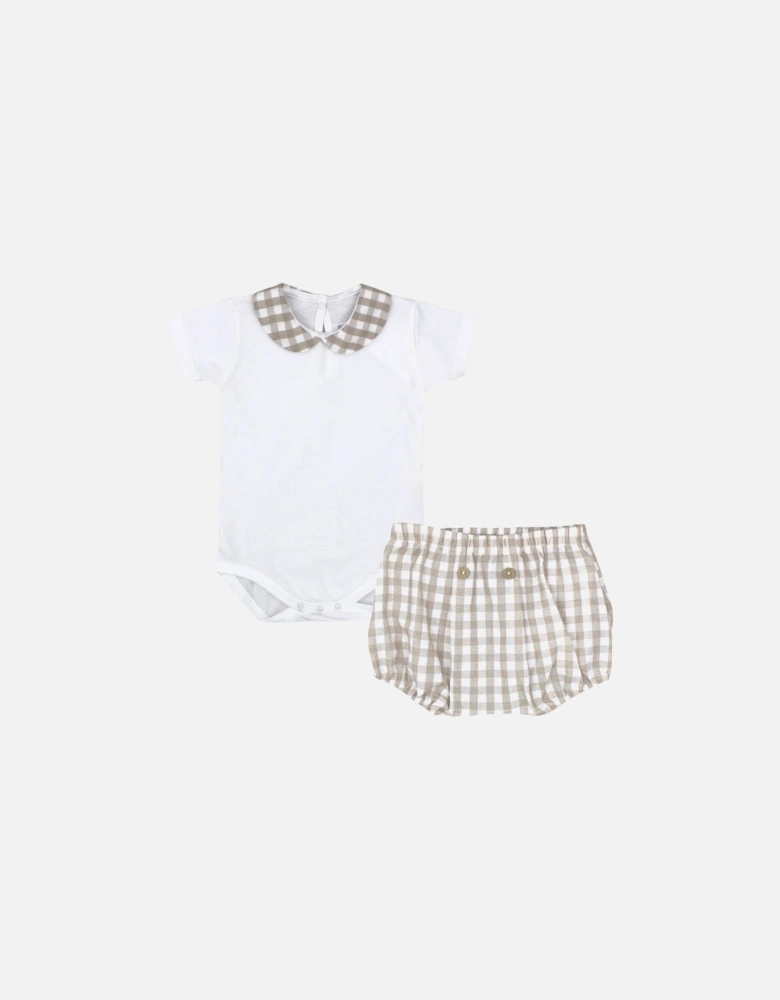 Boys Beige Check Jam Pant Set