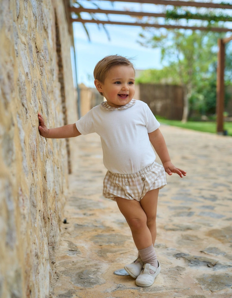 Boys Beige Check Jam Pant Set