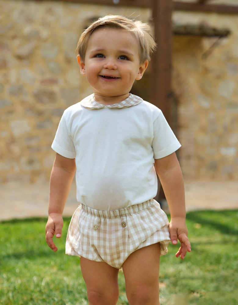 Boys Beige Check Jam Pant Set