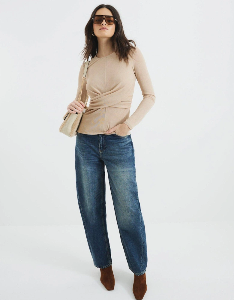 Mock Wrap Top - Light Beige