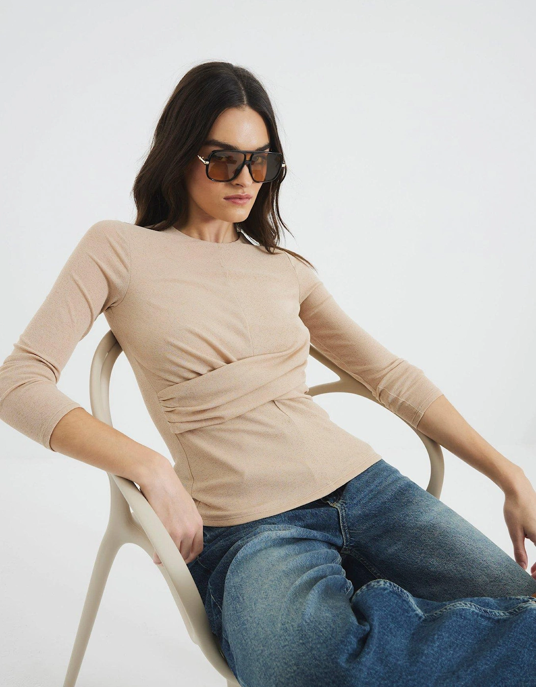 Mock Wrap Top - Light Beige