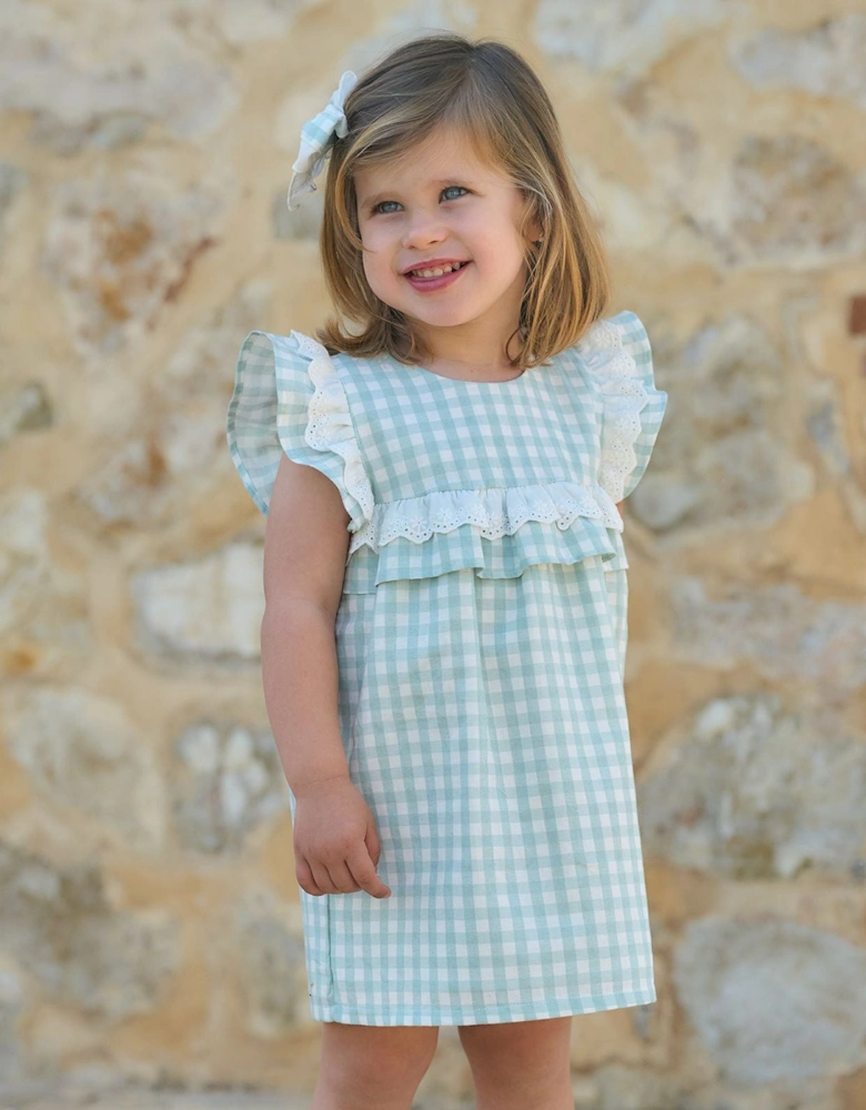 Girls Green Check Dress