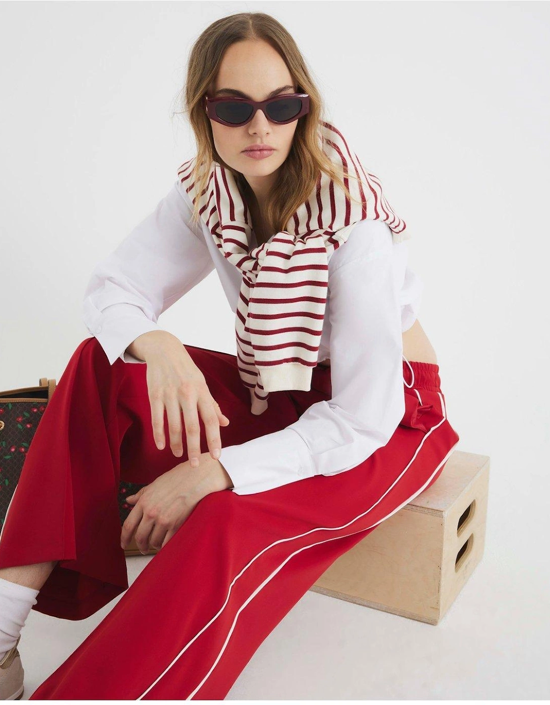 Wide Leg Side Stripe Trouser - Red