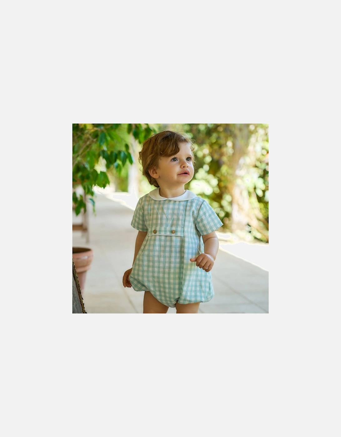 Boys Green Check Romper