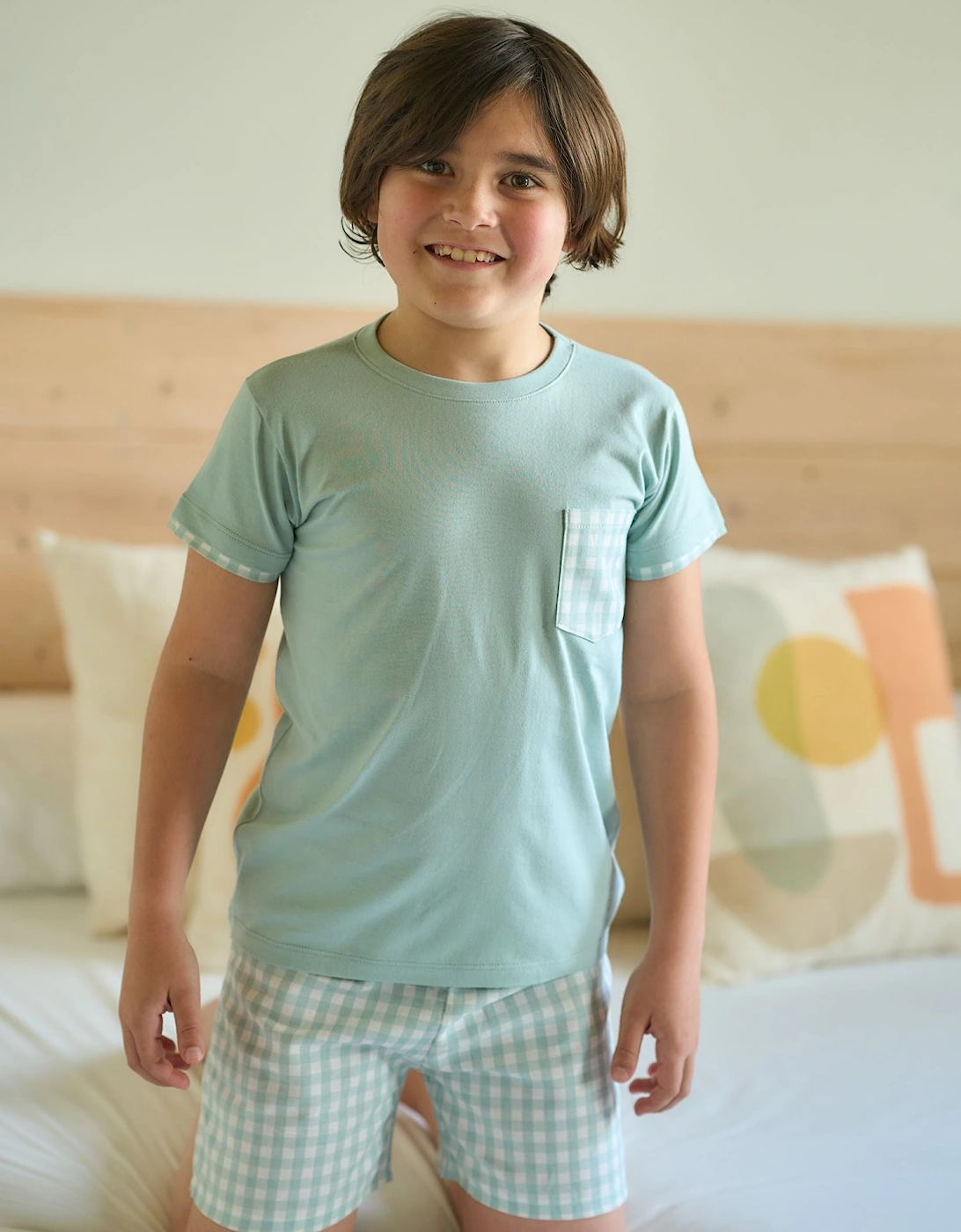 Boys Green Check Short Set