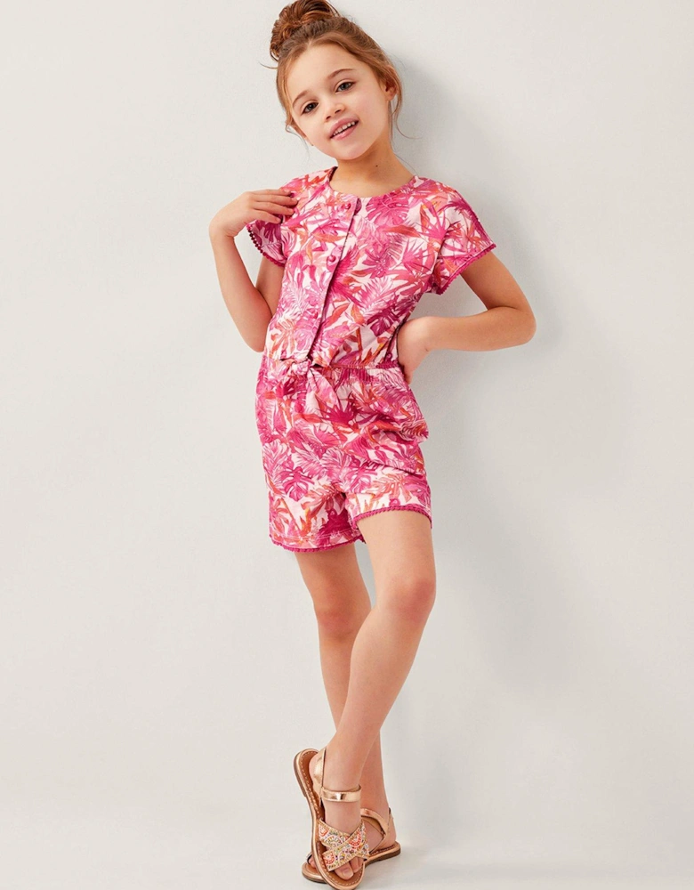 Girls Birds Of Paradise Short Sleeve Playsuit - Pink