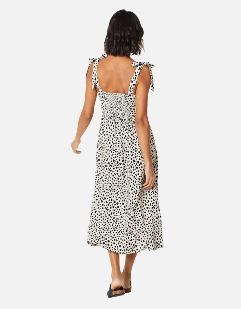 Womens/Ladies Animal Print Tie Shoulder Midi Dress