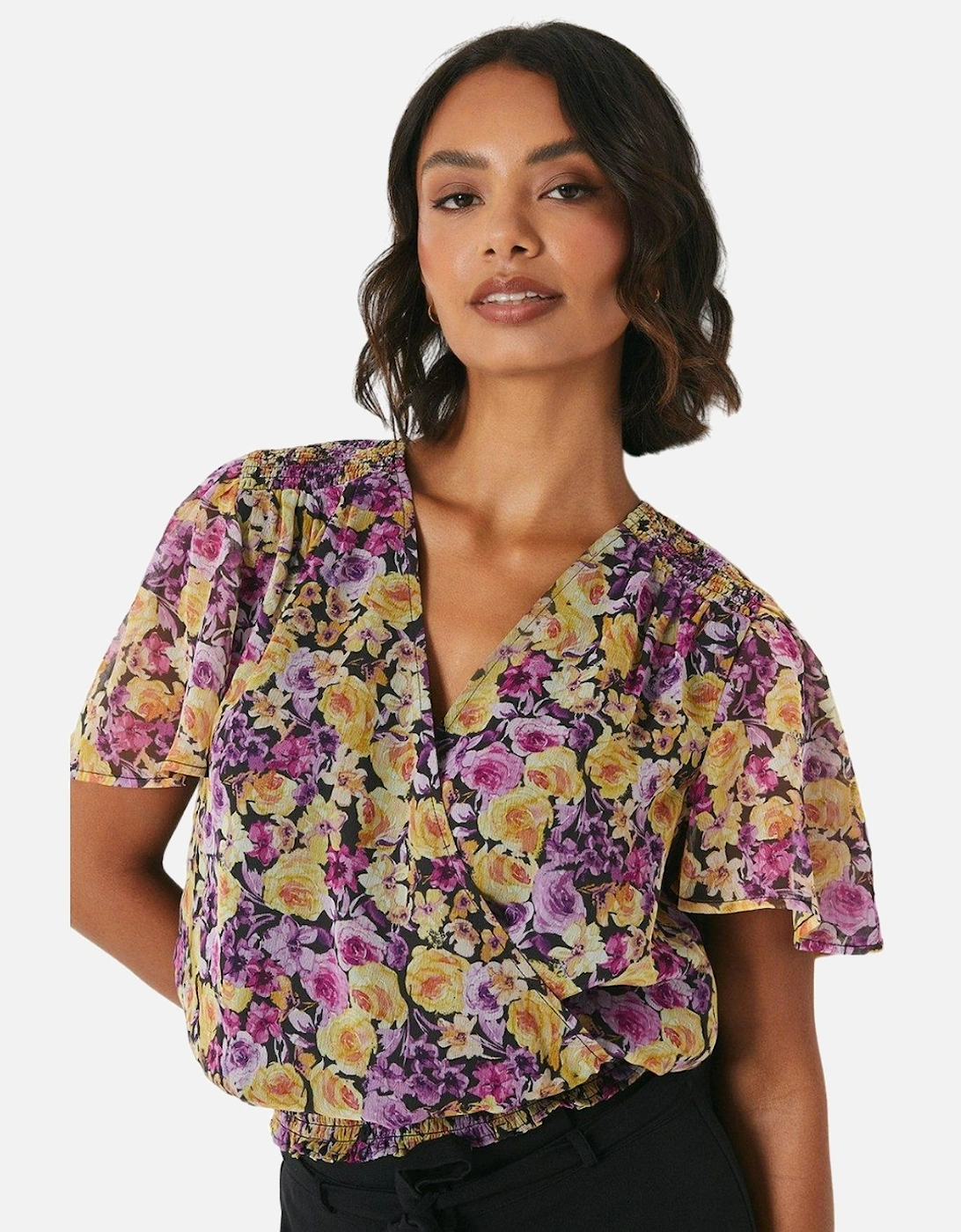 Womens/Ladies Tall Flowers Chiffon Shirred Hem Blouse