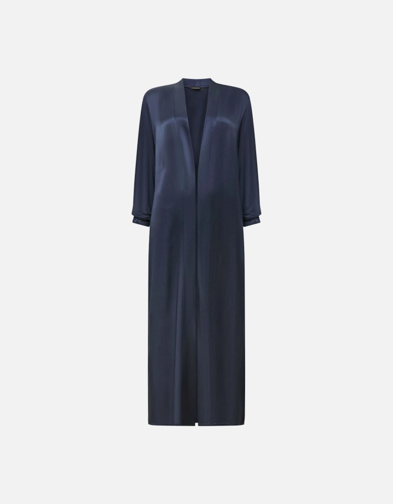 Long Satin Navy Cardigan