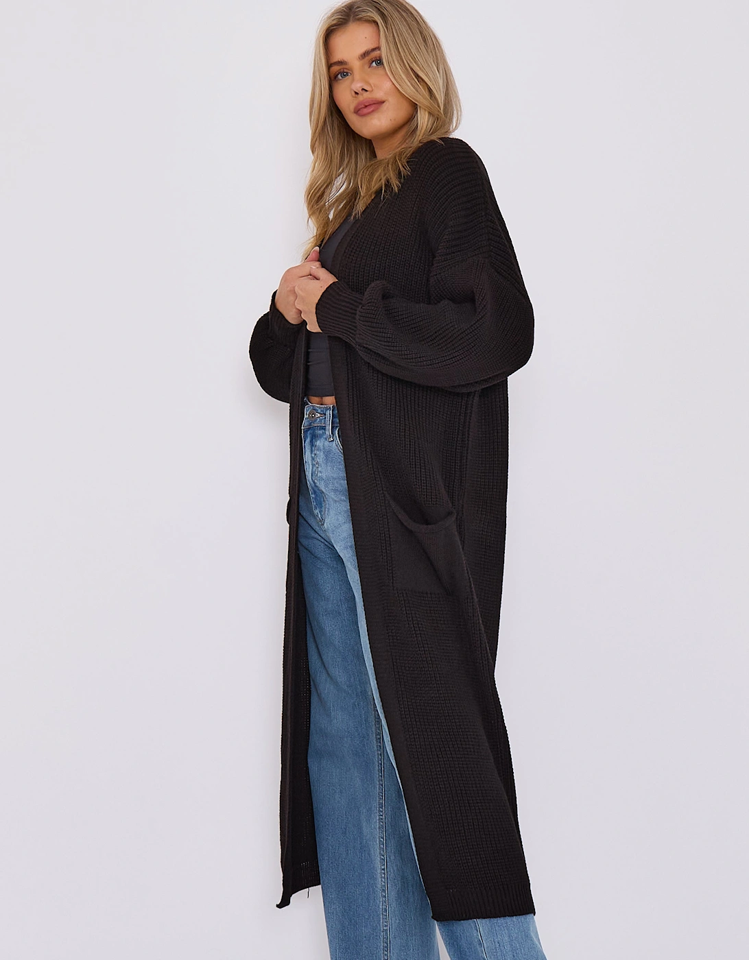 Black Chunky Knit Long Cardigan