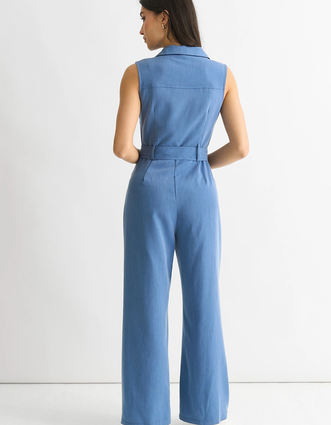 Blue Chambray Sleeveless Utility Jumpsuit