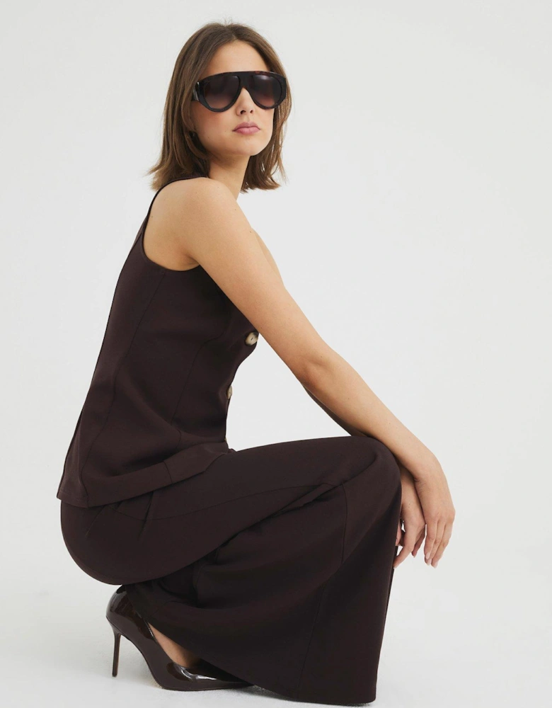 Wide Flare Trousers - Dark Brown