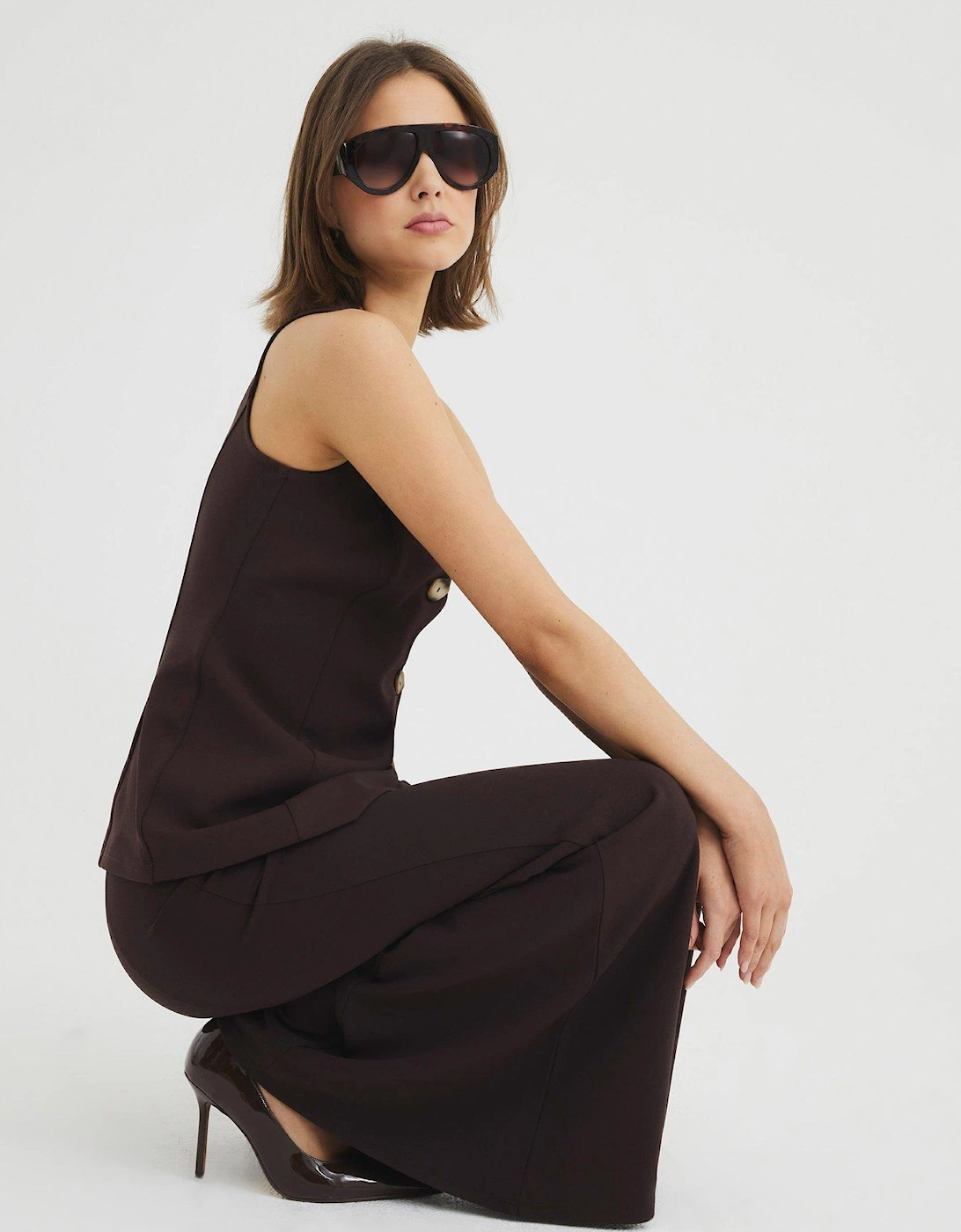 Wide Flare Trousers - Dark Brown