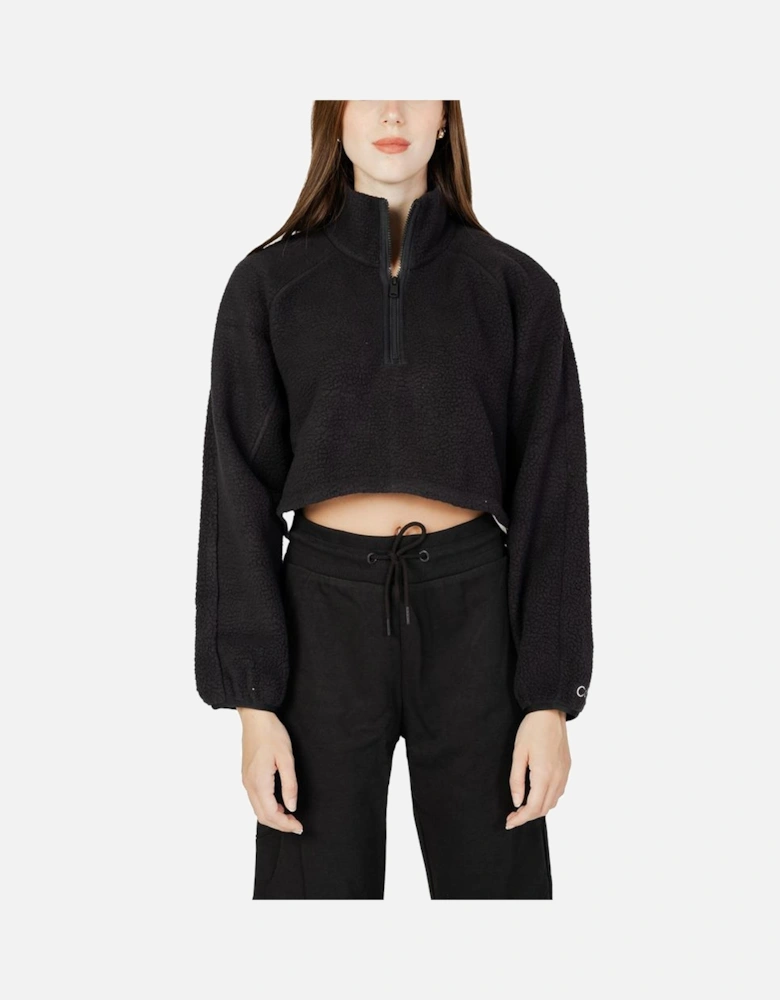 Womens Hoodless Polyester Sweatshirt - Black Sweaters