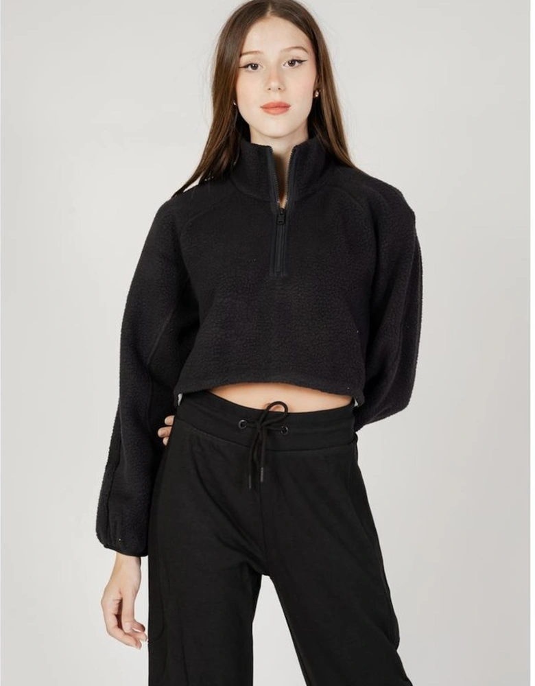 Womens Hoodless Polyester Sweatshirt - Black Sweaters