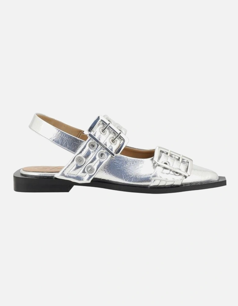 Buckle Metallic Ballerinas Women - Silver Flats