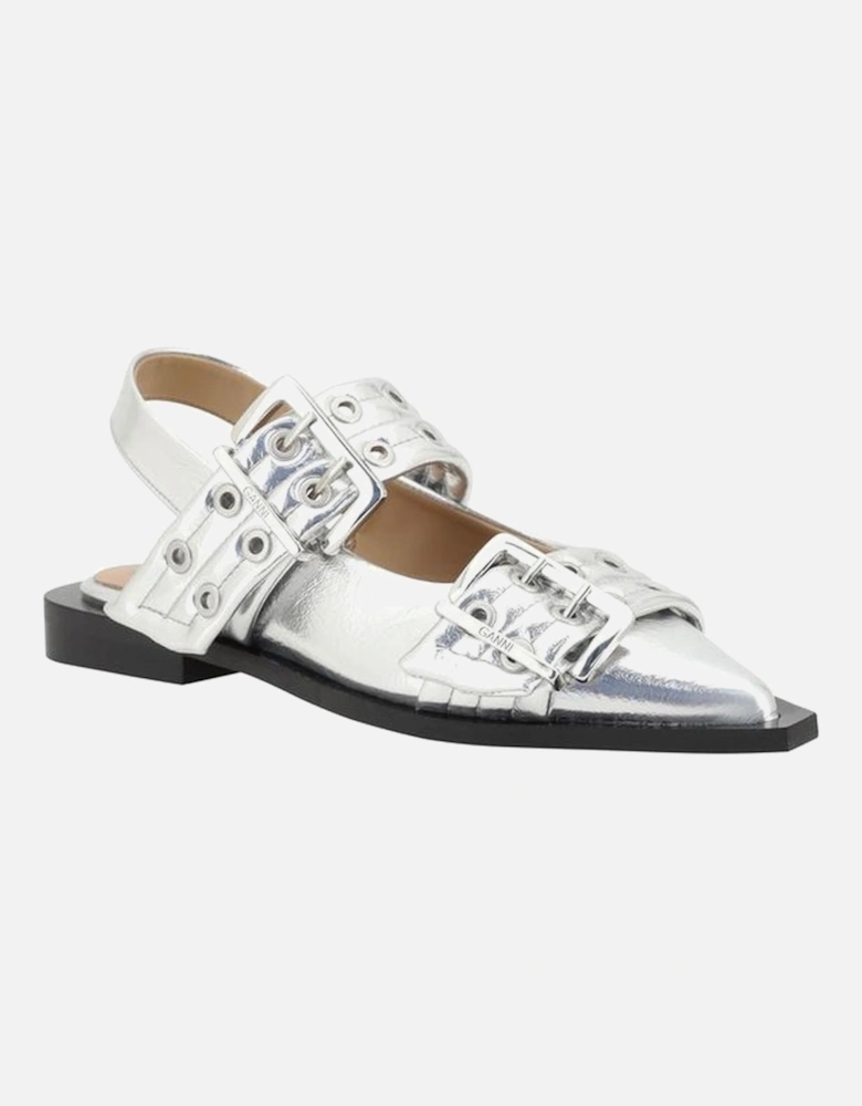 Buckle Metallic Ballerinas Women - Silver Flats