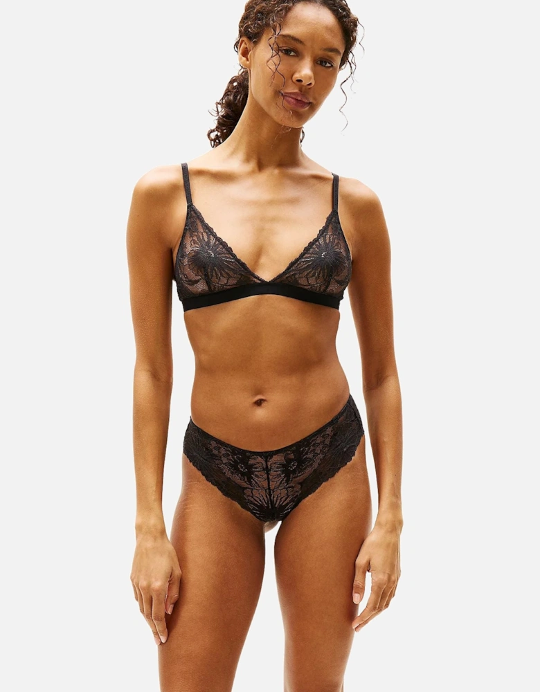 Floral Lace Triangle Bra, Black