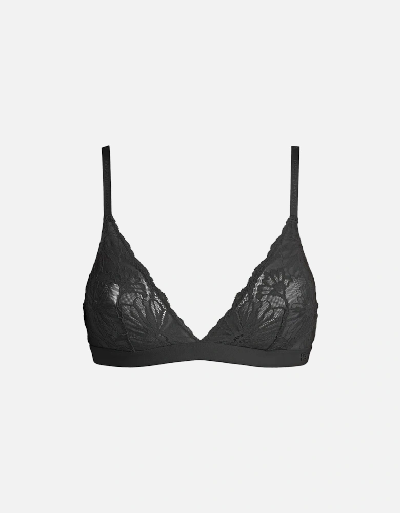 Floral Lace Triangle Bra, Black