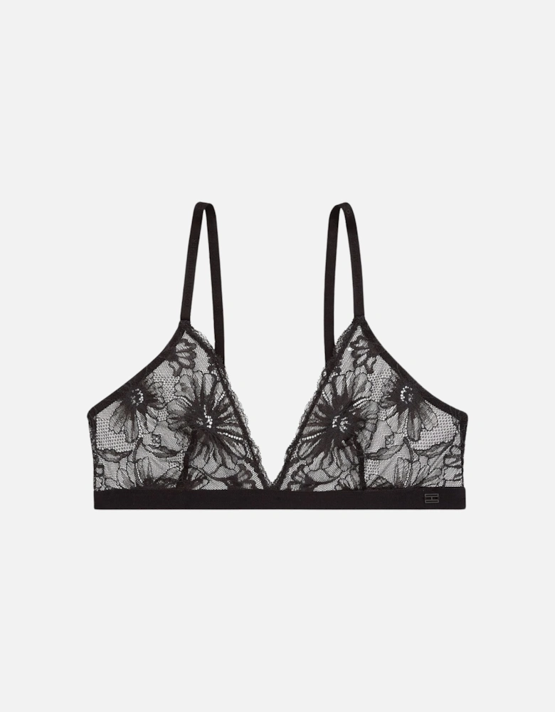 Floral Lace Triangle Bra, Black