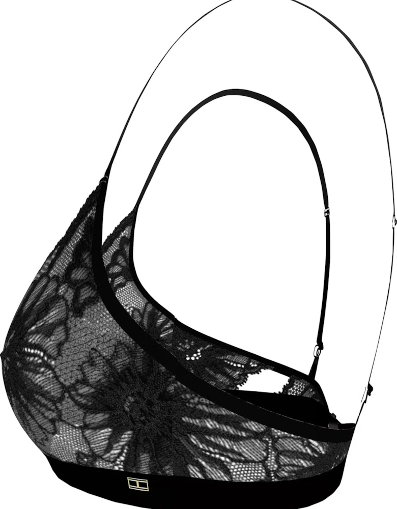 Floral Lace Triangle Bra, Black