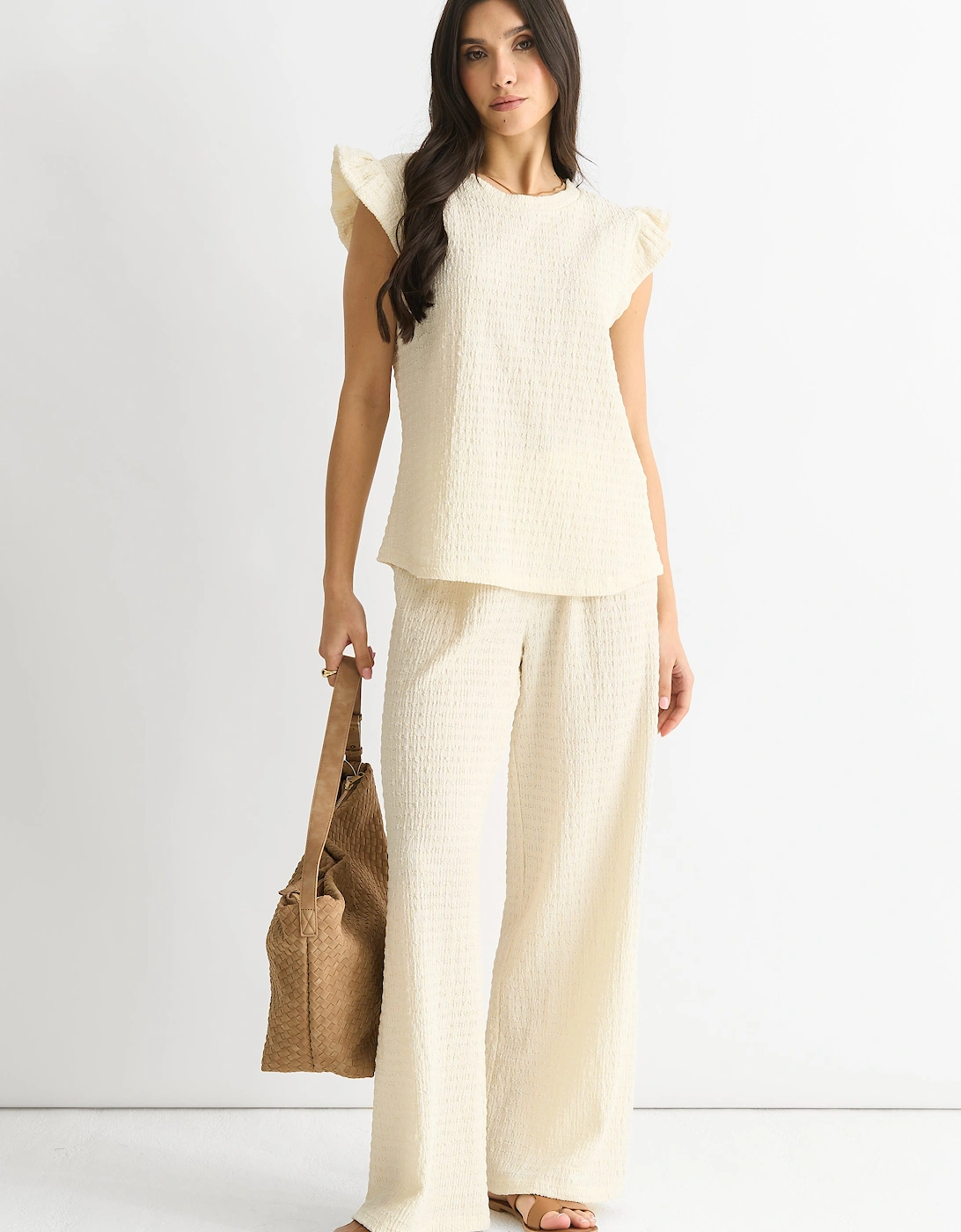 Ivory Textured Elastic Waist Pull On Trousers, 5 of 4