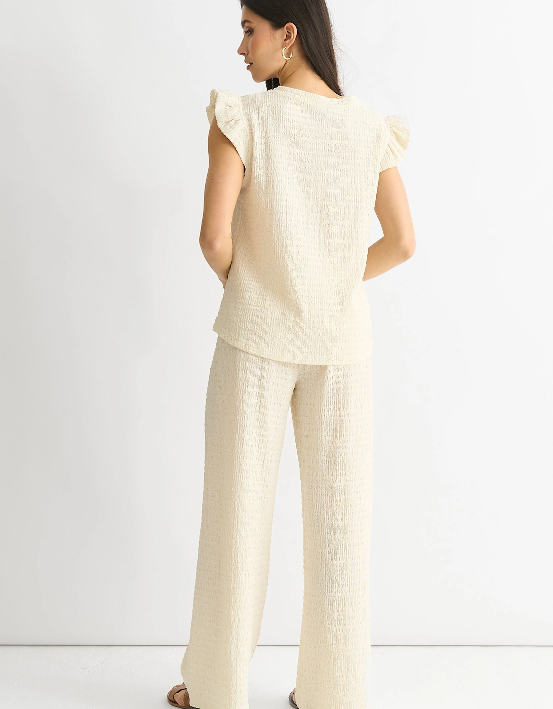 Ivory Textured Elastic Waist Pull On Trousers