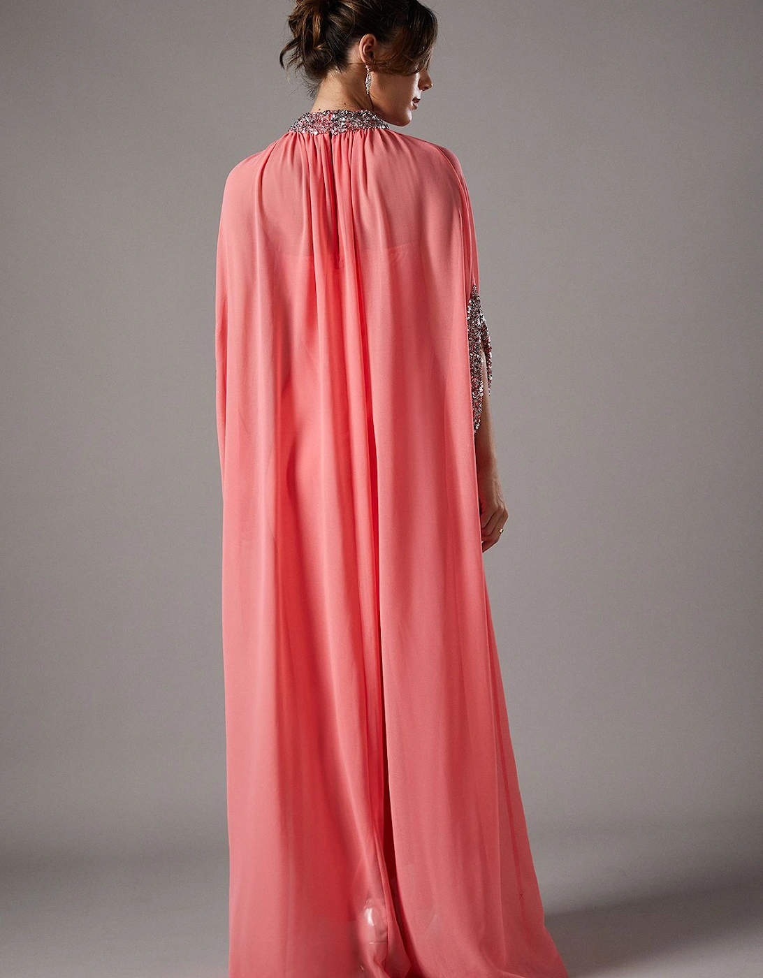 Chiffon Cape Style Sequin Maxi Dress