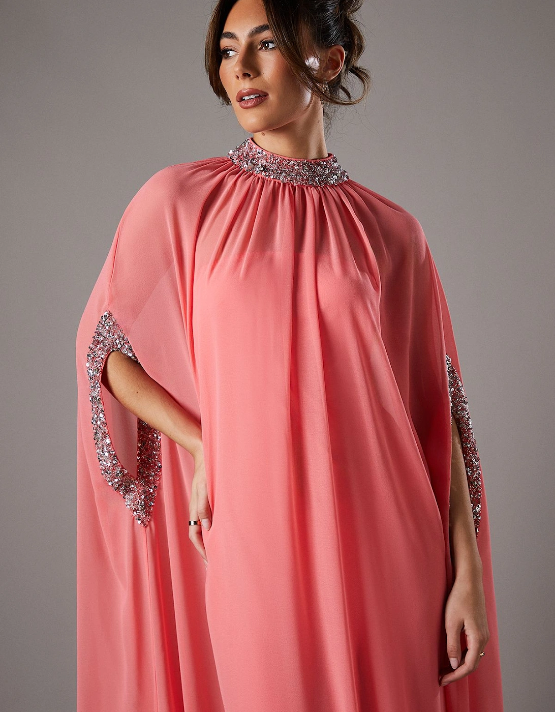 Chiffon Cape Style Sequin Maxi Dress