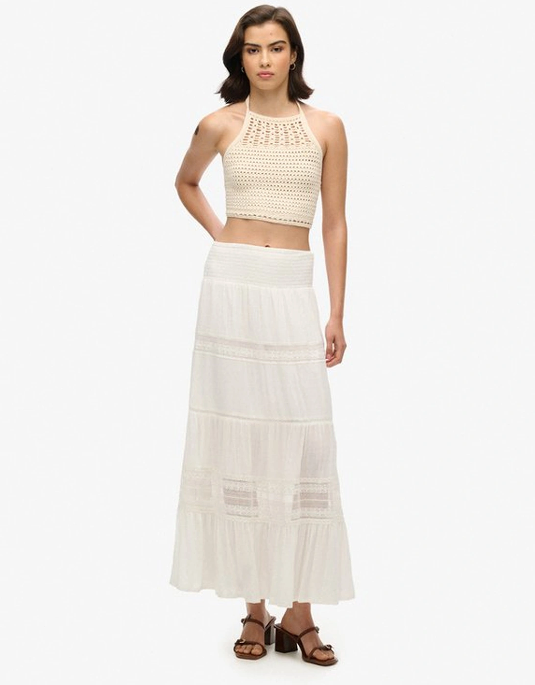 Women's Ibiza Lace Mix Maxi Skirt Off White, 9 of 8