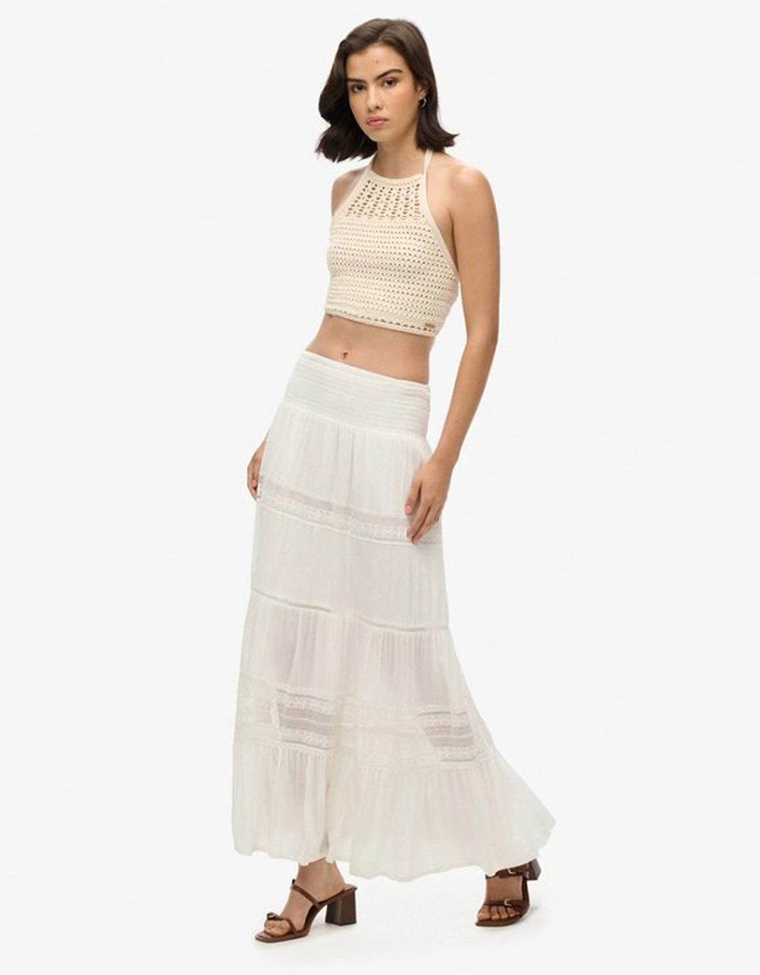 Women's Ibiza Lace Mix Maxi Skirt Off White