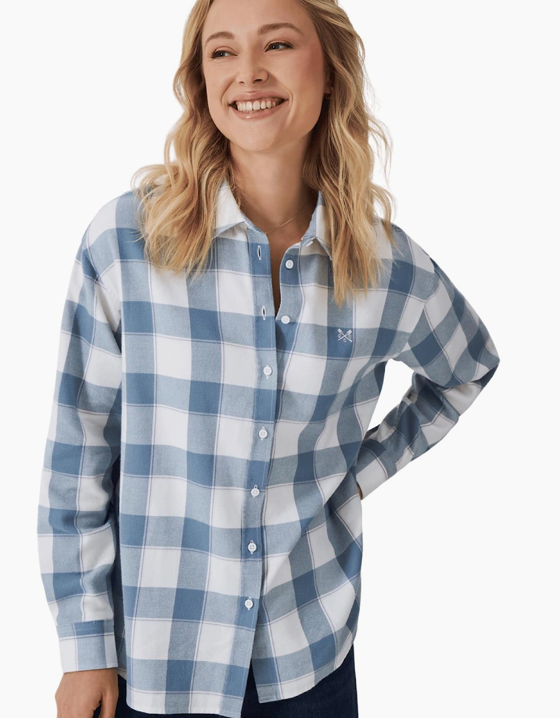 Crew Clothing Women's Crew Clothing Womens Relaxed Fit Long Sleeve Shirt - Cool Blue White Linen Norseblue
