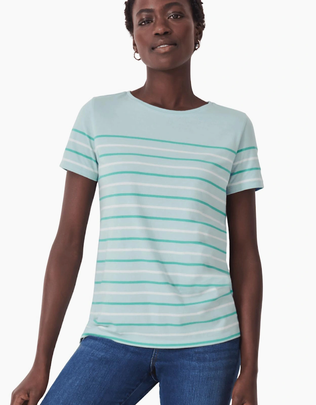 Women's Crew Clothing Womens Breton T-Shirt - Cool Blue Waterfall White Linen - Size: 14