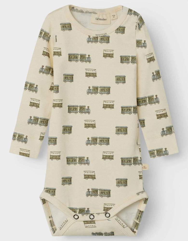 Baby Boys Train Print Long Sleeve Bodysuit - Turtledove