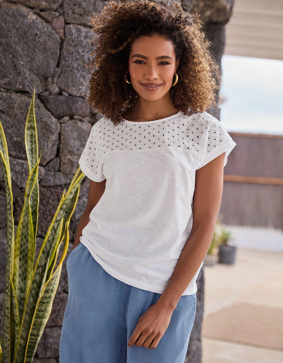 Embroidered Panel T-Shirt - White, 2 of 1