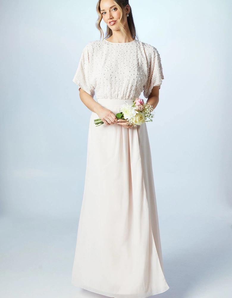 Pearl Embellished Batwing Bridesmaids Dress