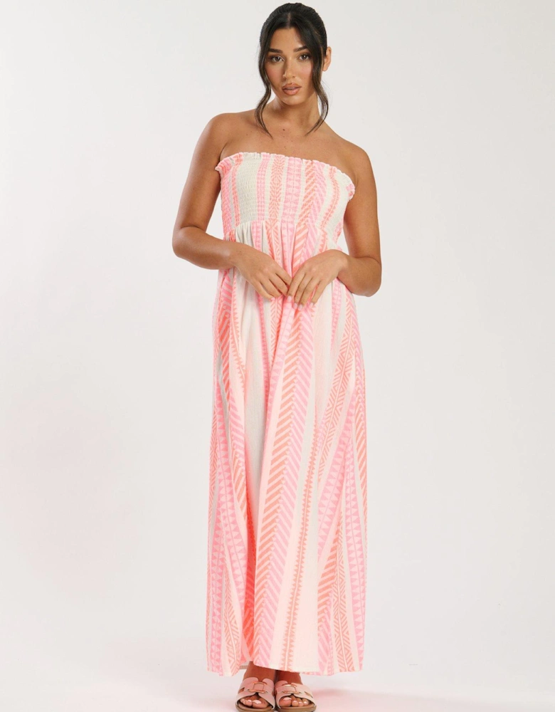 Bandeau Jacquard Maxi Dress with Shirred Bodice