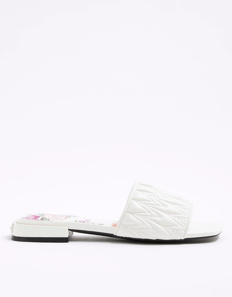 Textured Mule Flat Sandal - White