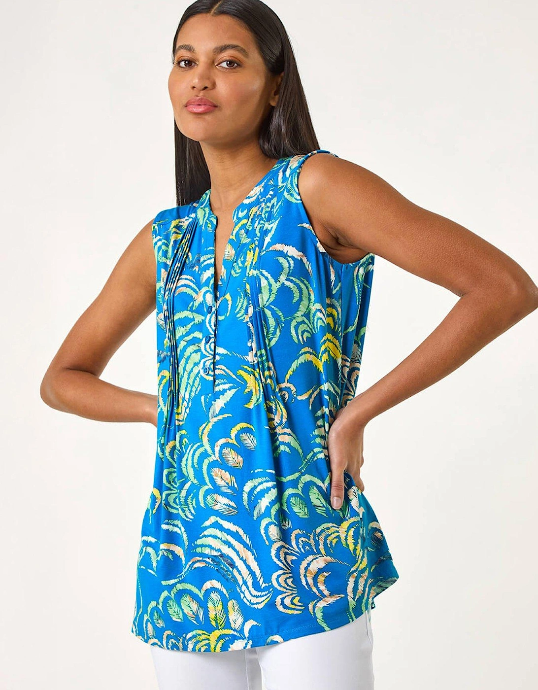 Abstract Print V-neck Vest - Blue, 2 of 1