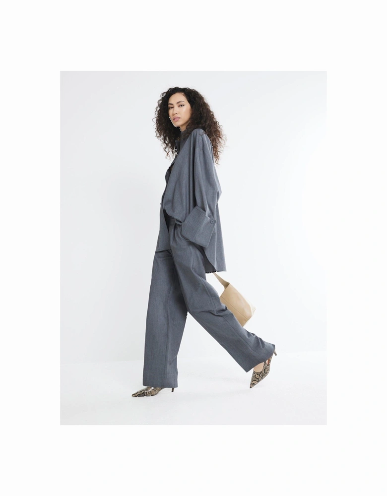 Wide Pleated Front Trouser - Grey