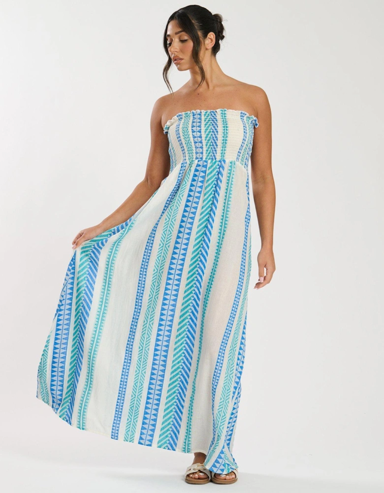 Bandeau Jacquard Maxi Dress with Shirred Bodice