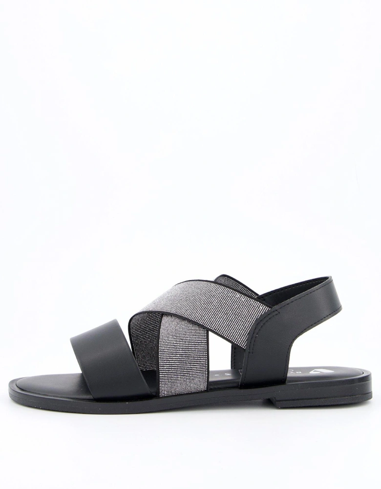 Wide Fit Comfort Elastic Flat Sandals - Black 