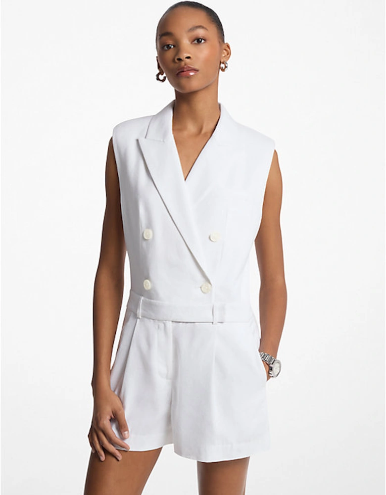 Linen and Cotton Blend Tailored Romper