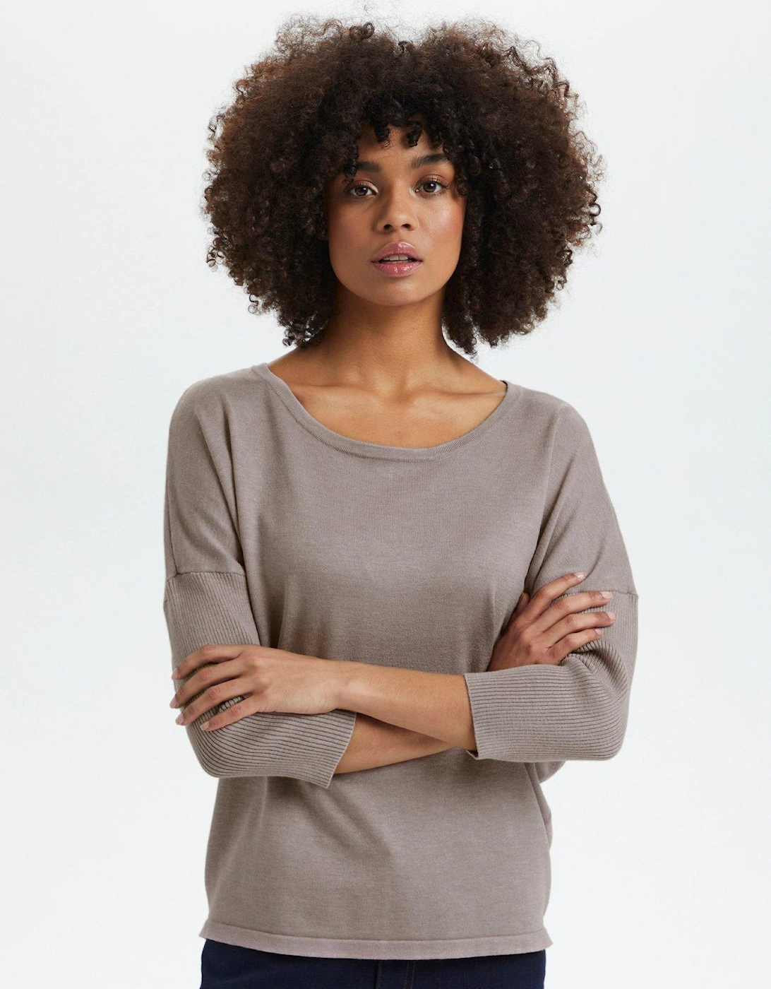 Mila 3/4 Sleeve Batwing Jumper - Beige, 2 of 1