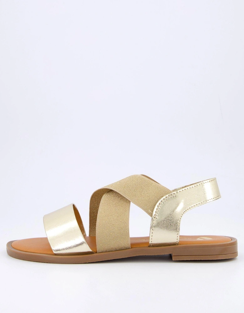 Wide Fit Comfort Elastic Flat Sandals - Gold 